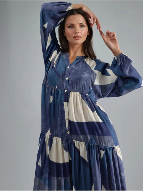 Robe longue imprimée à manches longues en viscose hiccup - Kiabi Robe longue imprimée à manches longues en viscose hiccup - Kiabi