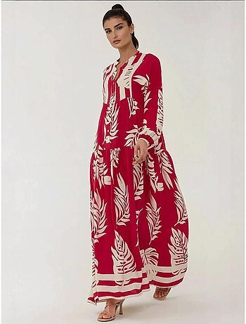 Robe longue imprimée à manches longues en viscose hiccup