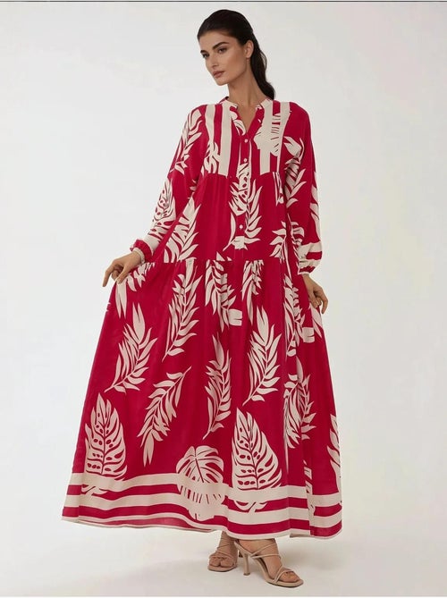Robe longue imprimée à manches longues en viscose hiccup - Kiabi Robe longue imprimée à manches longues en viscose hiccup - Kiabi