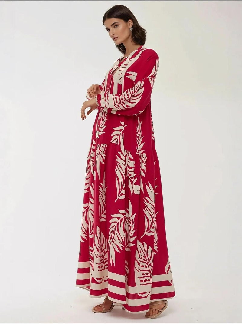 Robe longue imprimée à manches longues en viscose hiccup Framboise - Kiabi