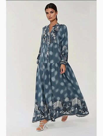 Robe longue imprimée à manches longues en viscose hiccup