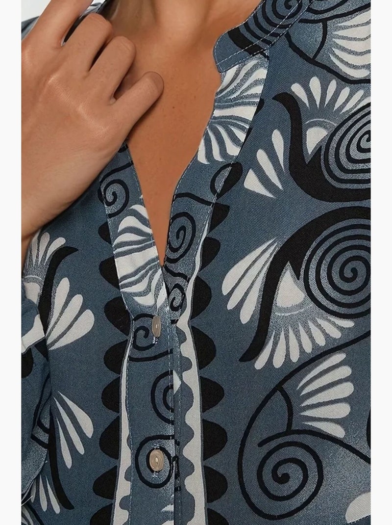 Robe longue imprimée à manches longues en viscose hiccup Gris - Kiabi