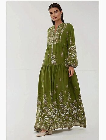 Robe longue imprimée à manches longues en viscose hiccup