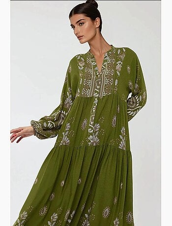 Robe longue imprimée à manches longues en viscose hiccup