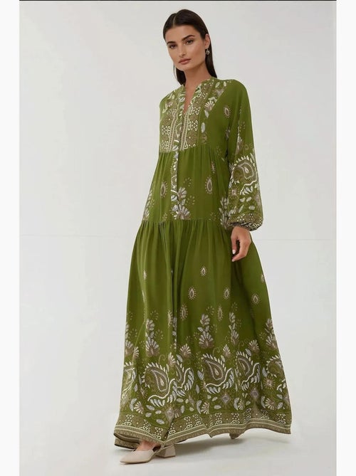 Robe longue imprimée à manches longues en viscose hiccup - Kiabi