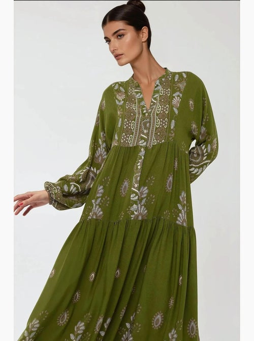Robe longue imprimée à manches longues en viscose hiccup - Kiabi