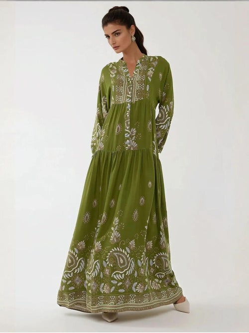 Robe longue imprimée à manches longues en viscose hiccup - Kiabi