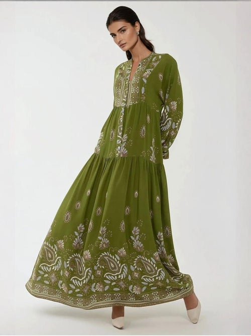 Robe longue imprimée à manches longues en viscose hiccup - Kiabi