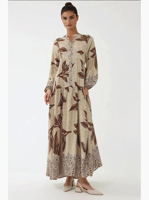 Robe longue imprimée à manches longues en viscose hiccup - Kiabi Robe longue imprimée à manches longues en viscose hiccup - Kiabi
