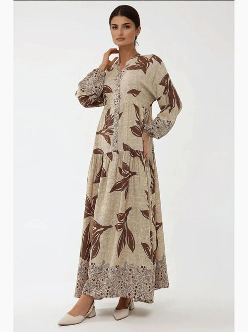Robe longue imprimée à manches longues en viscose hiccup - Kiabi Robe longue imprimée à manches longues en viscose hiccup - Kiabi