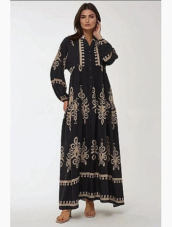 Robe longue imprimée à manches longues en viscose hiccup