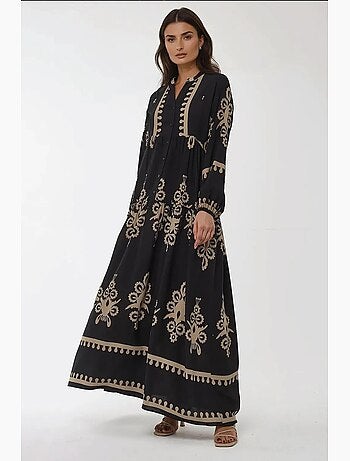 Robe longue imprimée à manches longues en viscose hiccup