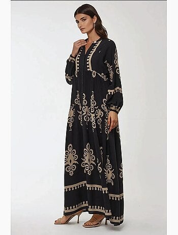 Robe longue imprimée à manches longues en viscose hiccup