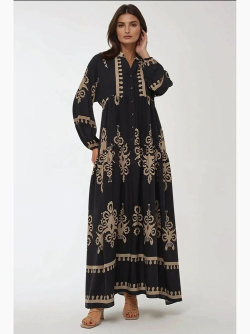 Robe longue imprimée à manches longues en viscose hiccup - Kiabi Robe longue imprimée à manches longues en viscose hiccup - Kiabi