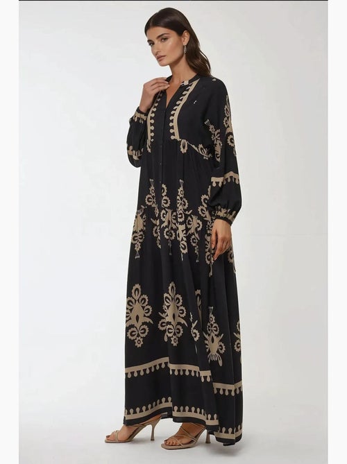 Robe longue imprimée à manches longues en viscose hiccup - Kiabi Robe longue imprimée à manches longues en viscose hiccup - Kiabi