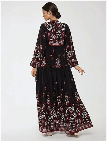 Robe longue imprimée à manches longues en viscose hiccup