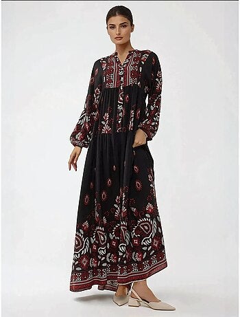 Robe longue imprimée à manches longues en viscose hiccup