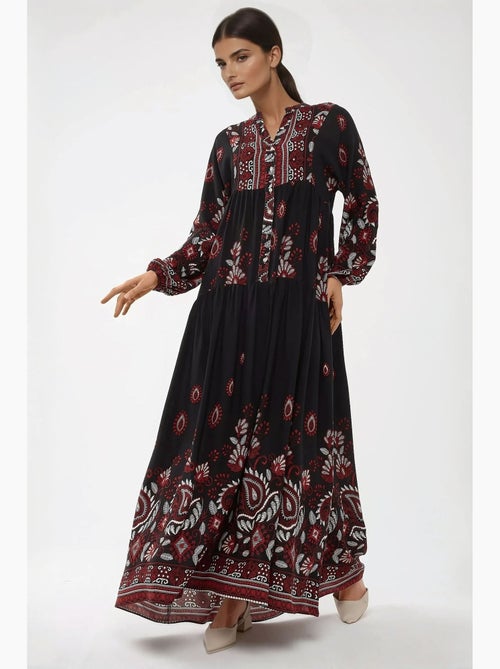 Robe longue imprimée à manches longues en viscose hiccup - Kiabi Robe longue imprimée à manches longues en viscose hiccup - Kiabi