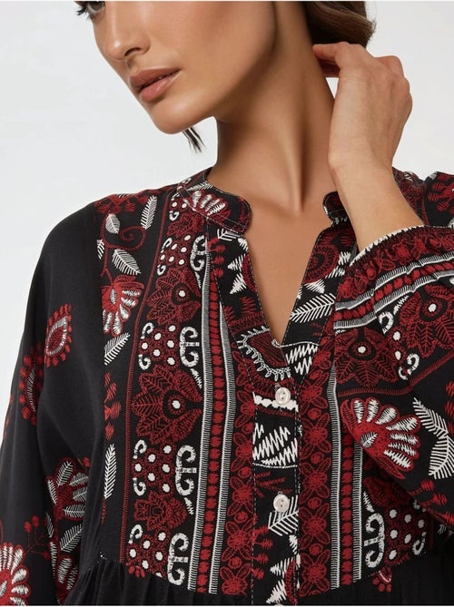 Robe longue imprimée à manches longues en viscose hiccup - Kiabi Robe longue imprimée à manches longues en viscose hiccup - Kiabi