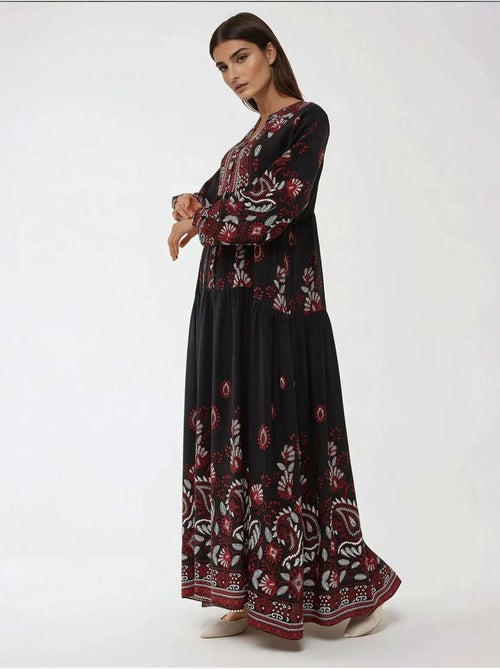 Robe longue imprimée à manches longues en viscose hiccup - Kiabi Robe longue imprimée à manches longues en viscose hiccup - Kiabi
