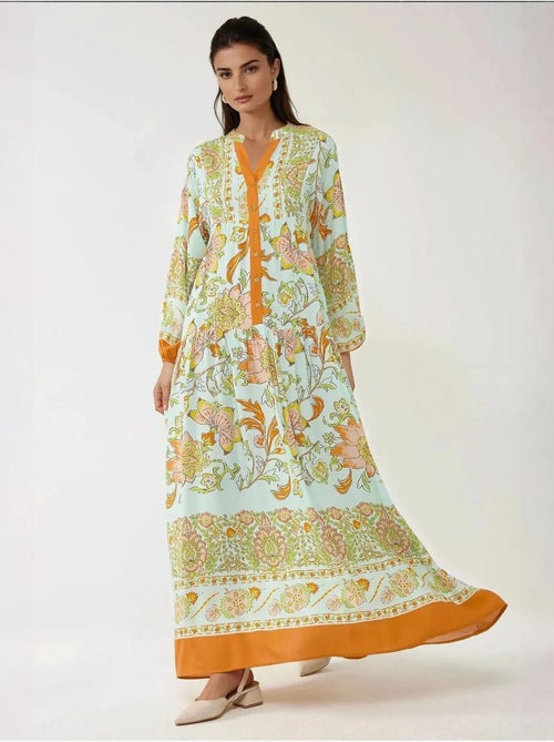 Robe longue imprimée à manches longues en viscose hiccup - Kiabi Robe longue imprimée à manches longues en viscose hiccup - Kiabi