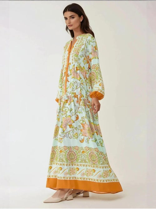 Robe longue imprimée à manches longues en viscose hiccup - Kiabi Robe longue imprimée à manches longues en viscose hiccup - Kiabi