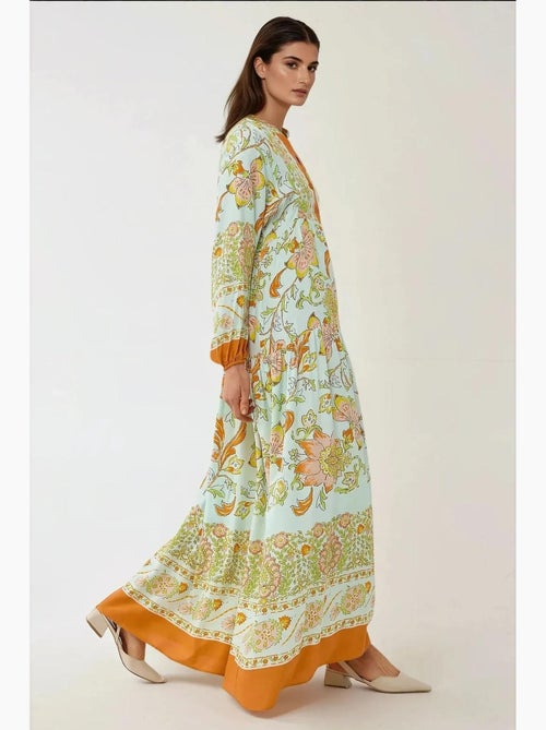 Robe longue imprimée à manches longues en viscose hiccup - Kiabi Robe longue imprimée à manches longues en viscose hiccup - Kiabi