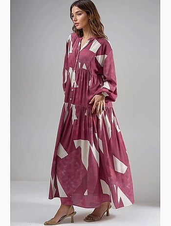 Robe longue imprimée à manches longues en viscose hiccup