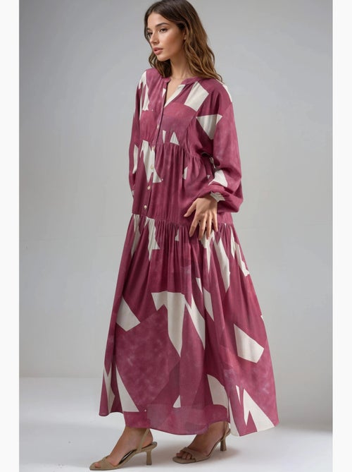 Robe longue imprimée à manches longues en viscose hiccup - Kiabi Robe longue imprimée à manches longues en viscose hiccup - Kiabi