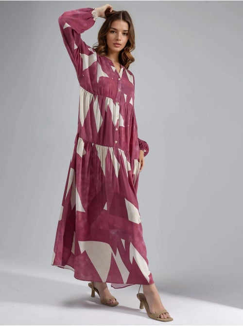 Robe longue imprimée à manches longues en viscose hiccup - Kiabi Robe longue imprimée à manches longues en viscose hiccup - Kiabi
