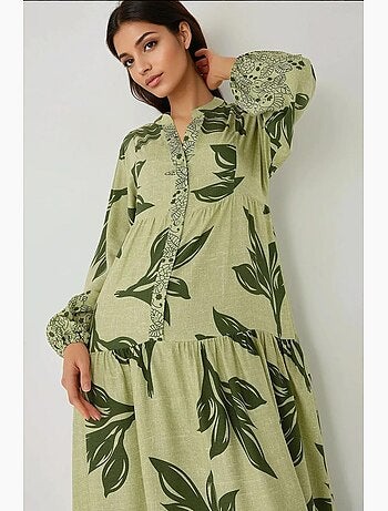 Robe longue imprimée à manches longues en viscose hiccup