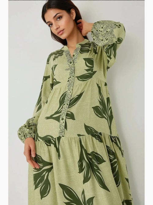 Robe longue imprimée à manches longues en viscose hiccup - Kiabi Robe longue imprimée à manches longues en viscose hiccup - Kiabi