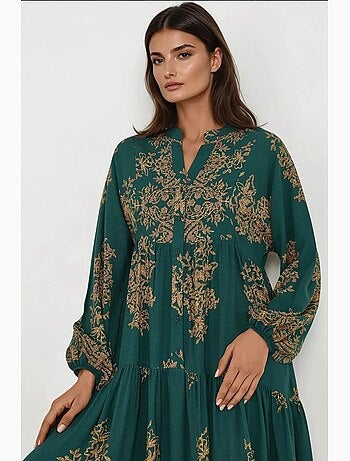 Robe longue imprimée à manches longues en viscose hiccup