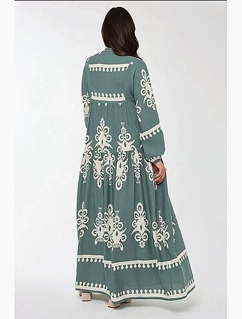 Robe longue imprimée à manches longues en viscose hiccup