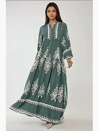 Robe longue imprimée à manches longues en viscose hiccup