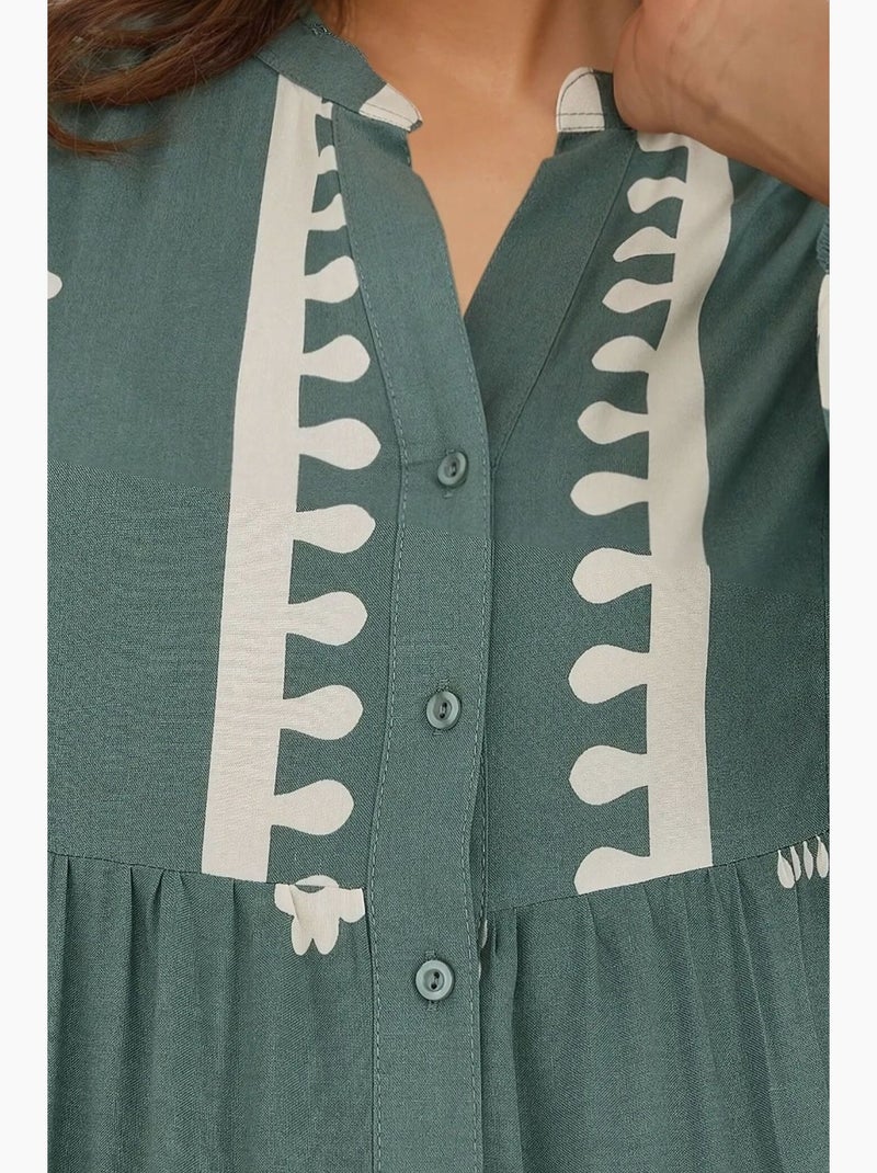 Robe longue imprimée à manches longues en viscose hiccup Vert pastel - Kiabi