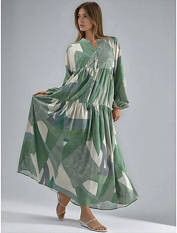 Robe longue imprimée à manches longues en viscose hiccup