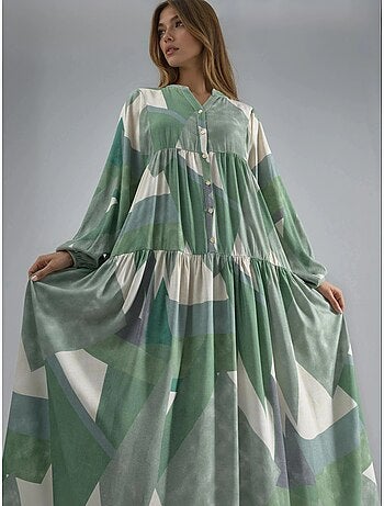 Robe longue imprimée à manches longues en viscose hiccup