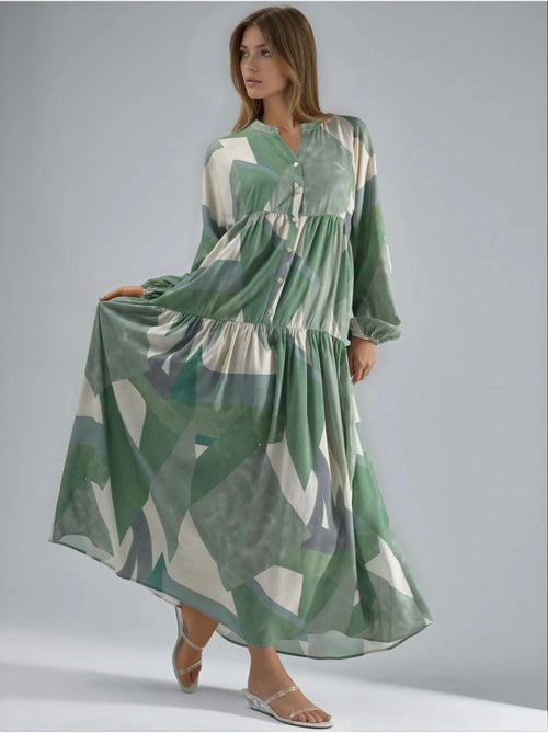 Robe longue imprimée à manches longues en viscose hiccup - Kiabi Robe longue imprimée à manches longues en viscose hiccup - Kiabi