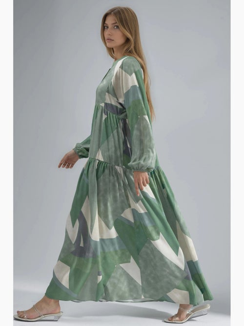 Robe longue imprimée à manches longues en viscose hiccup - Kiabi Robe longue imprimée à manches longues en viscose hiccup - Kiabi