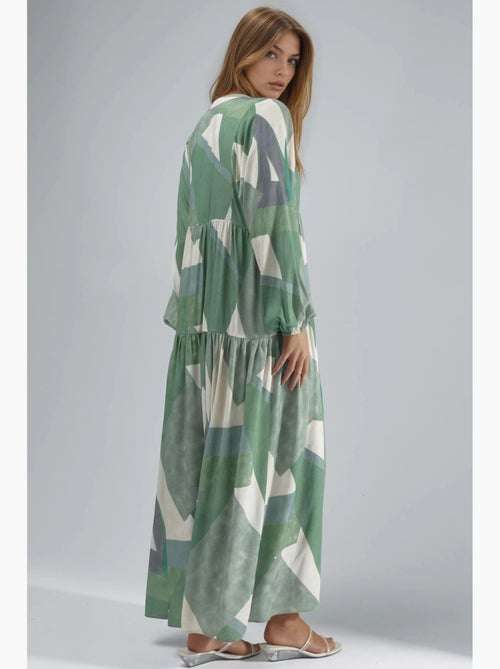 Robe longue imprimée à manches longues en viscose hiccup - Kiabi Robe longue imprimée à manches longues en viscose hiccup - Kiabi