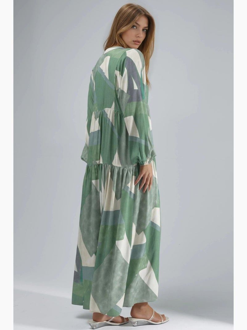 Robe longue imprimée à manches longues en viscose hiccup Vert pastel - Kiabi
