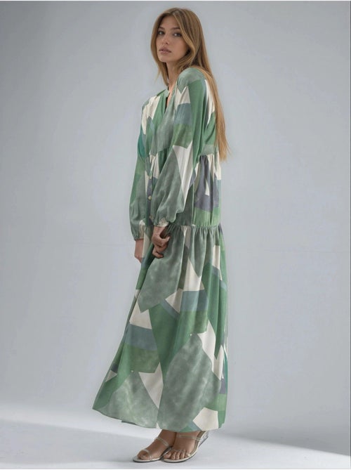 Robe longue imprimée à manches longues en viscose hiccup - Kiabi Robe longue imprimée à manches longues en viscose hiccup - Kiabi