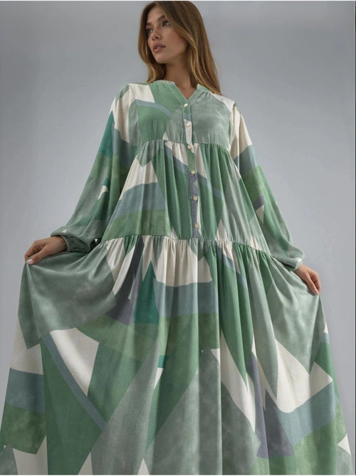 Robe longue imprimée à manches longues en viscose hiccup - Kiabi Robe longue imprimée à manches longues en viscose hiccup - Kiabi