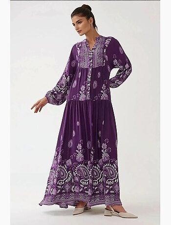 Robe longue imprimée à manches longues en viscose hiccup