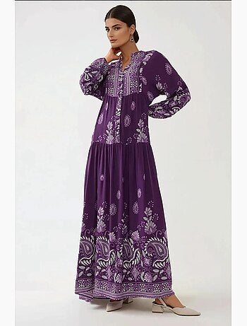 Robe longue imprimée à manches longues en viscose hiccup