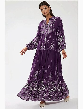 Robe longue imprimée à manches longues en viscose hiccup