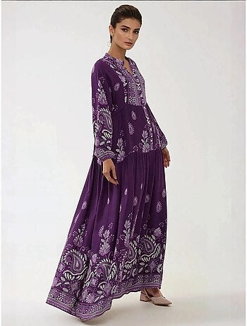 Robe longue imprimée à manches longues en viscose hiccup