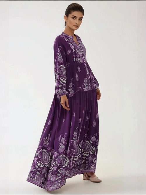 Robe longue imprimée à manches longues en viscose hiccup - Kiabi Robe longue imprimée à manches longues en viscose hiccup - Kiabi