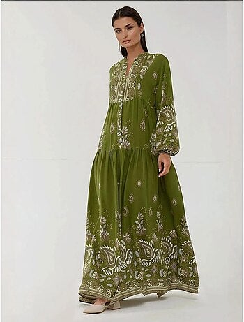 Robe longue imprimée à manches longues en viscose